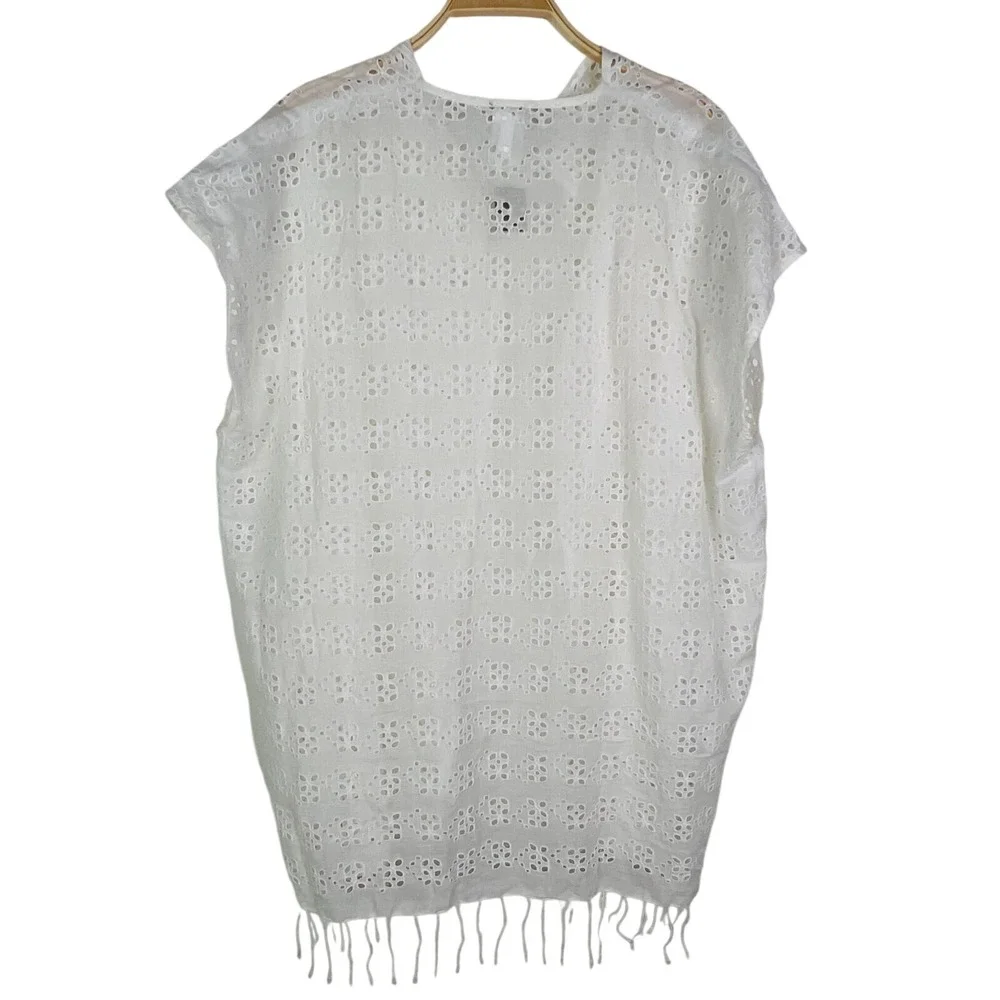 J.Crew Eyelet Wrap Womens XS/S White NEW Linen‎ Blend Fringe Coverup BI827